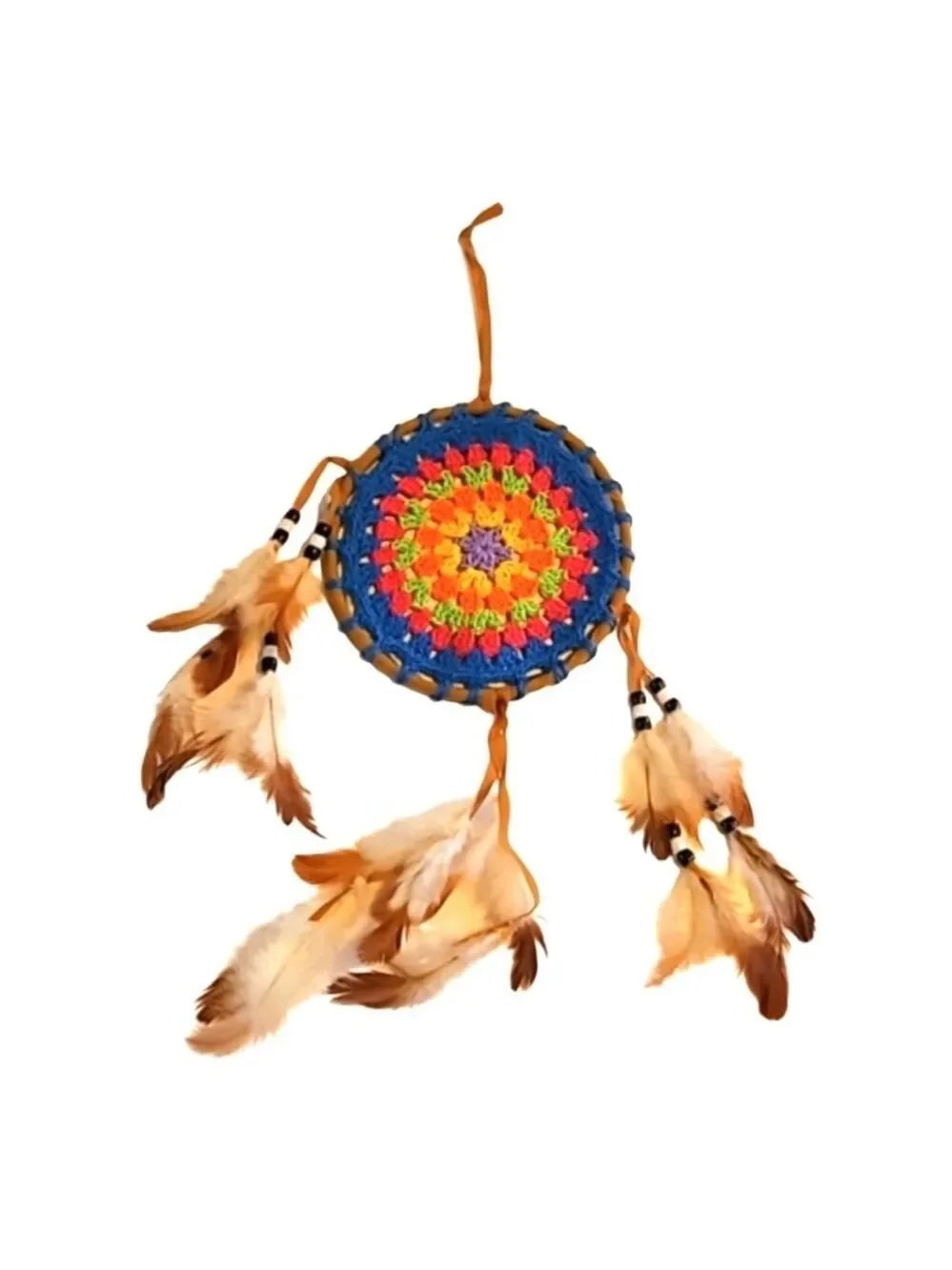 Hand Crafted crochet dreamcatcher multicolored floral eclectic textile decor